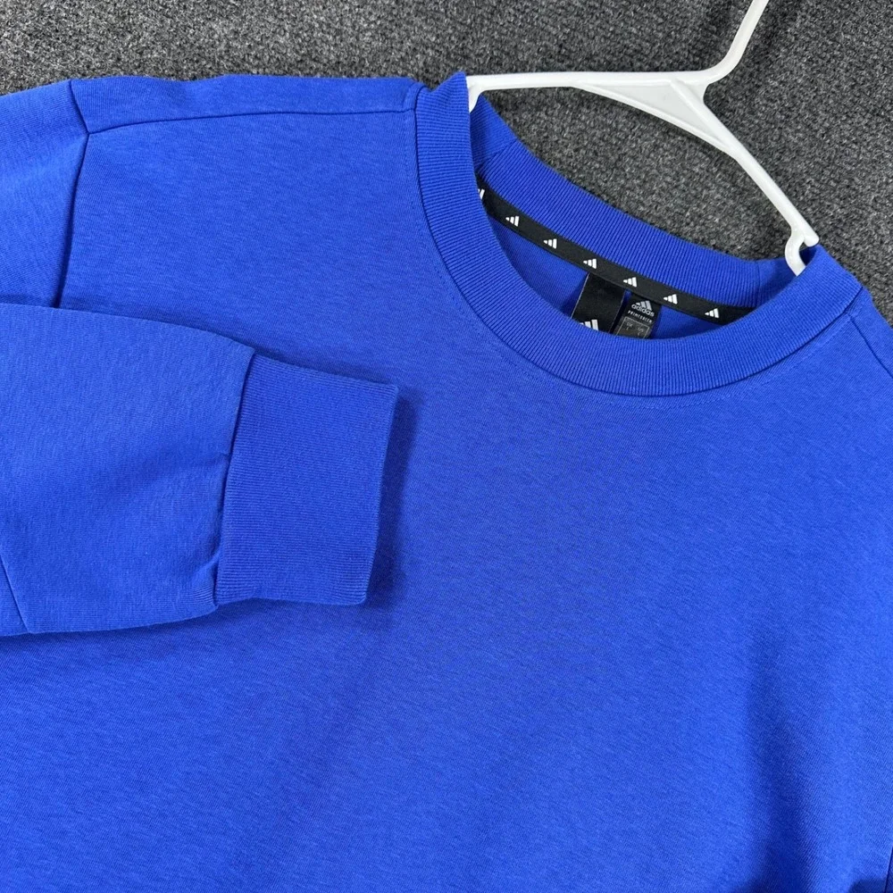 Adidas Sweatshirt Mens‎ L Large Blue Primegreen 3-Stripe Crewneck Active HB1421